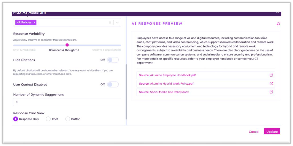 Response Card – configuration