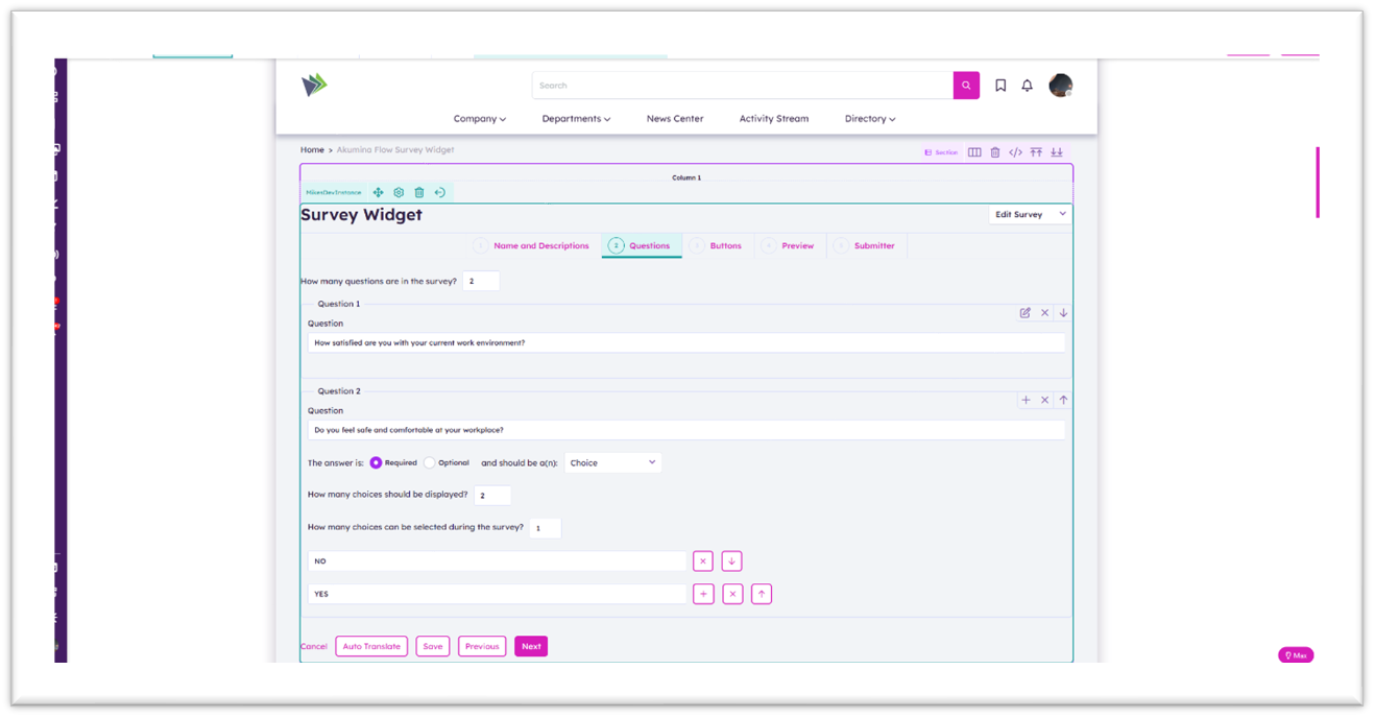 Survey Widget – report view