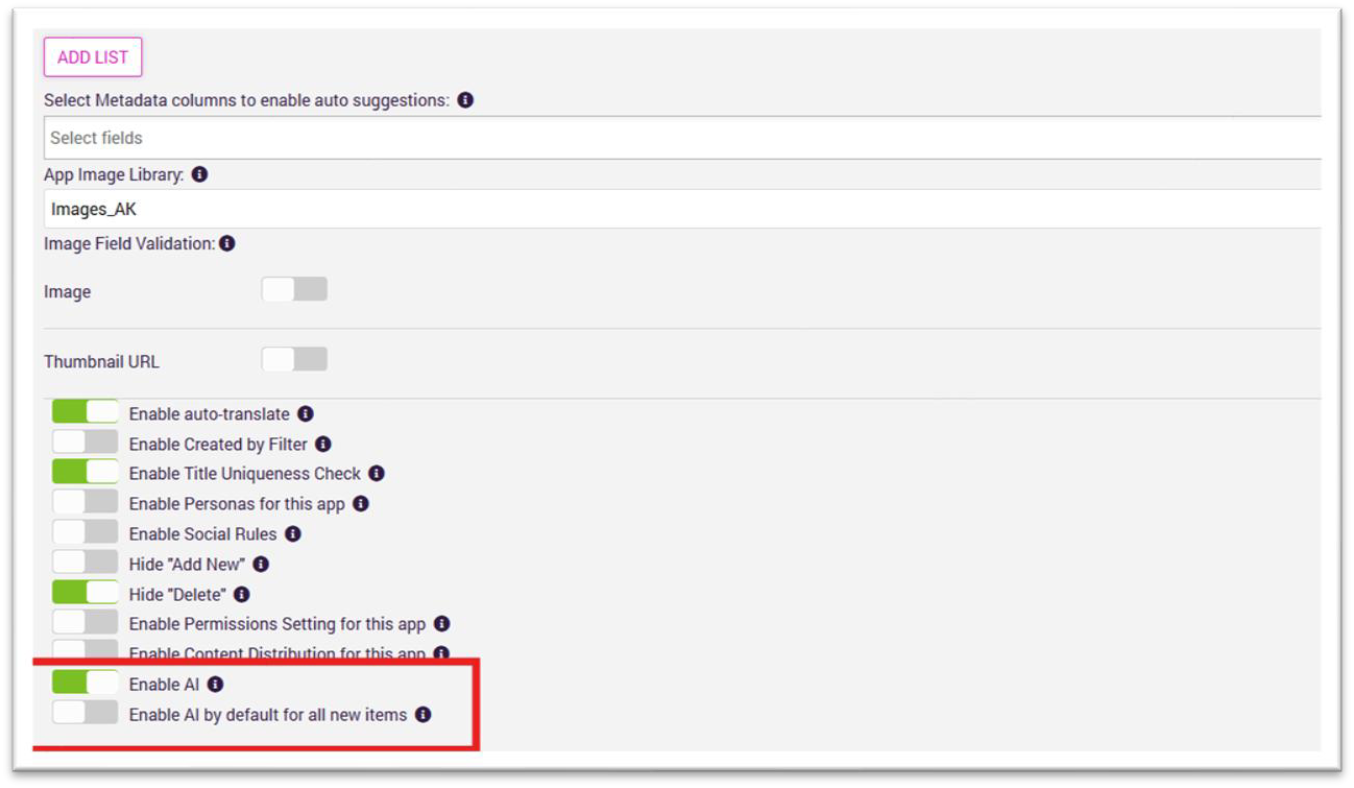 Content app AI settings