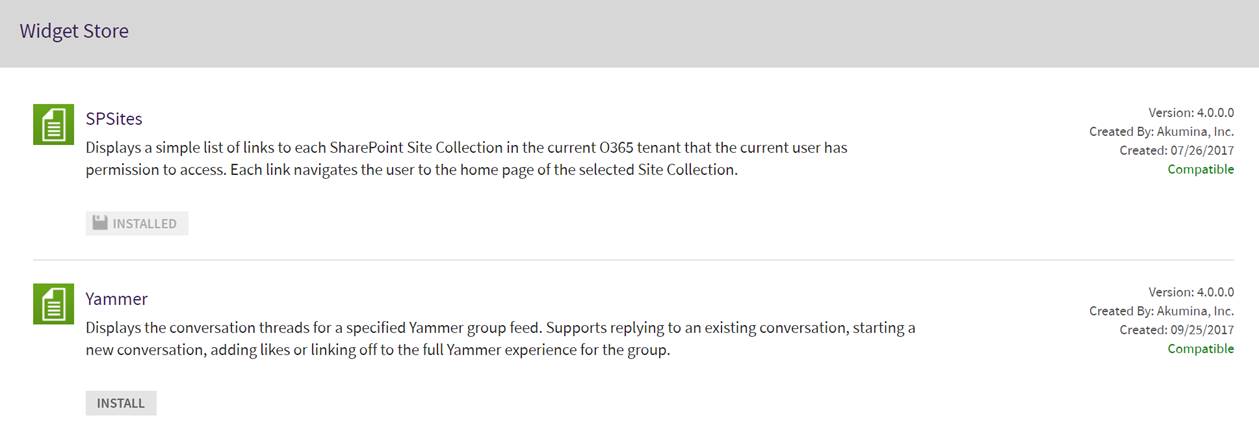 Akumina Digital Workplace Widget Store